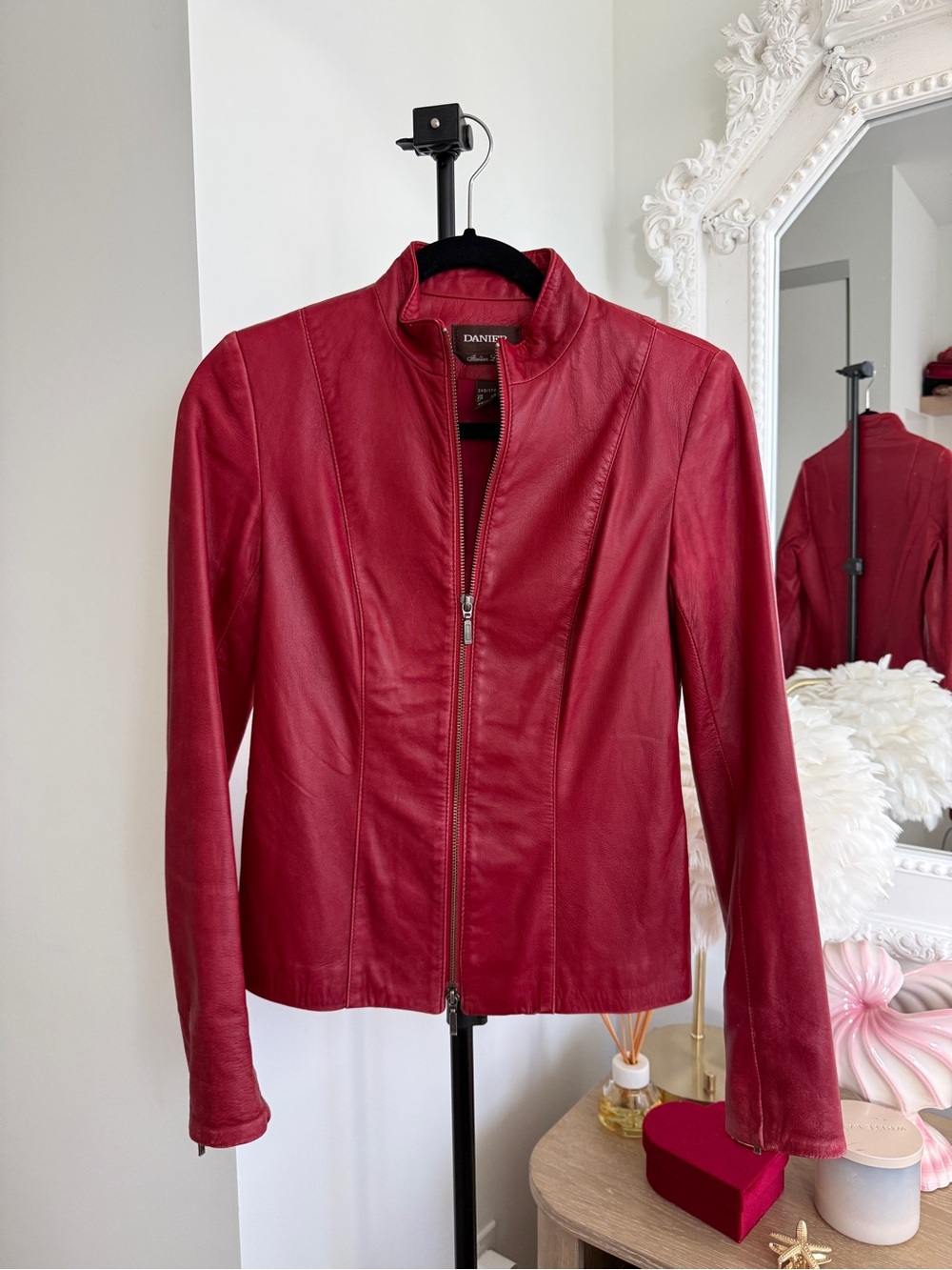 Danier Red Genuine Leather Zip Jacket